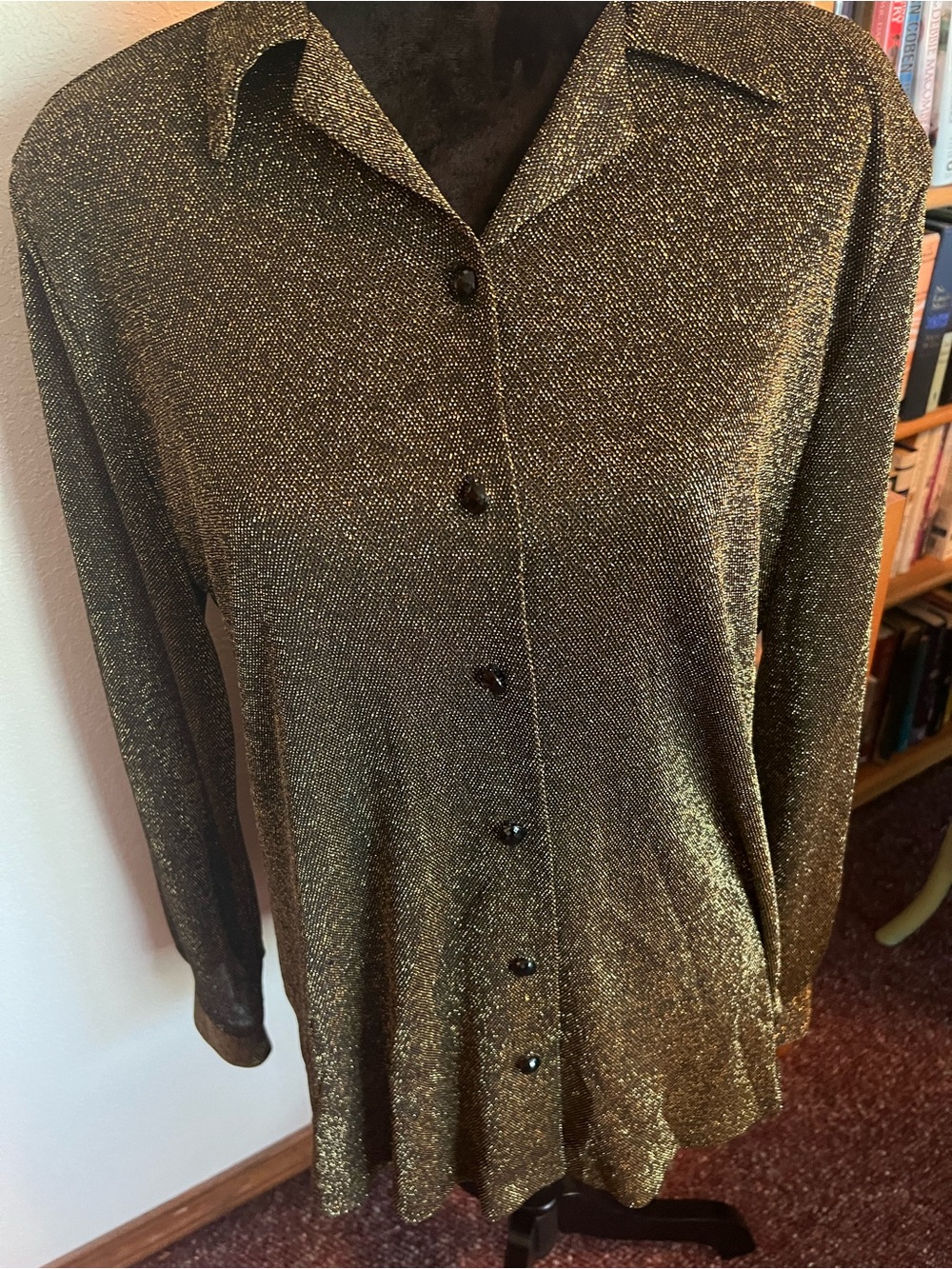 Alfred Dunner Metallic Gold Button-Front Cardigan